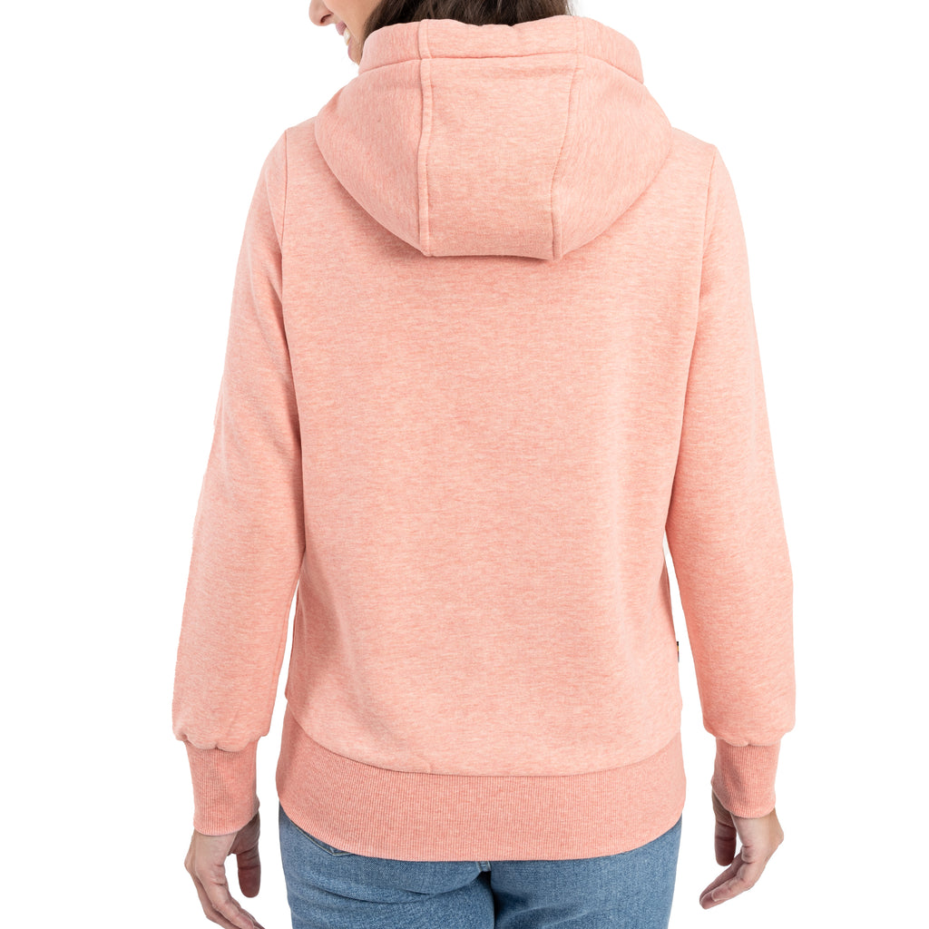 Frau trägt DEPROC FINJA II Sweatjacke in orange, Rückenansicht