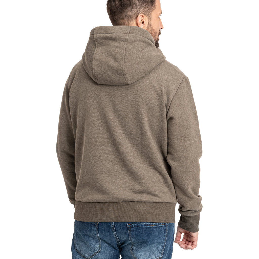 Mann trägt FINN II MEN Kapuzensweatjacke in braun, Rückenansicht