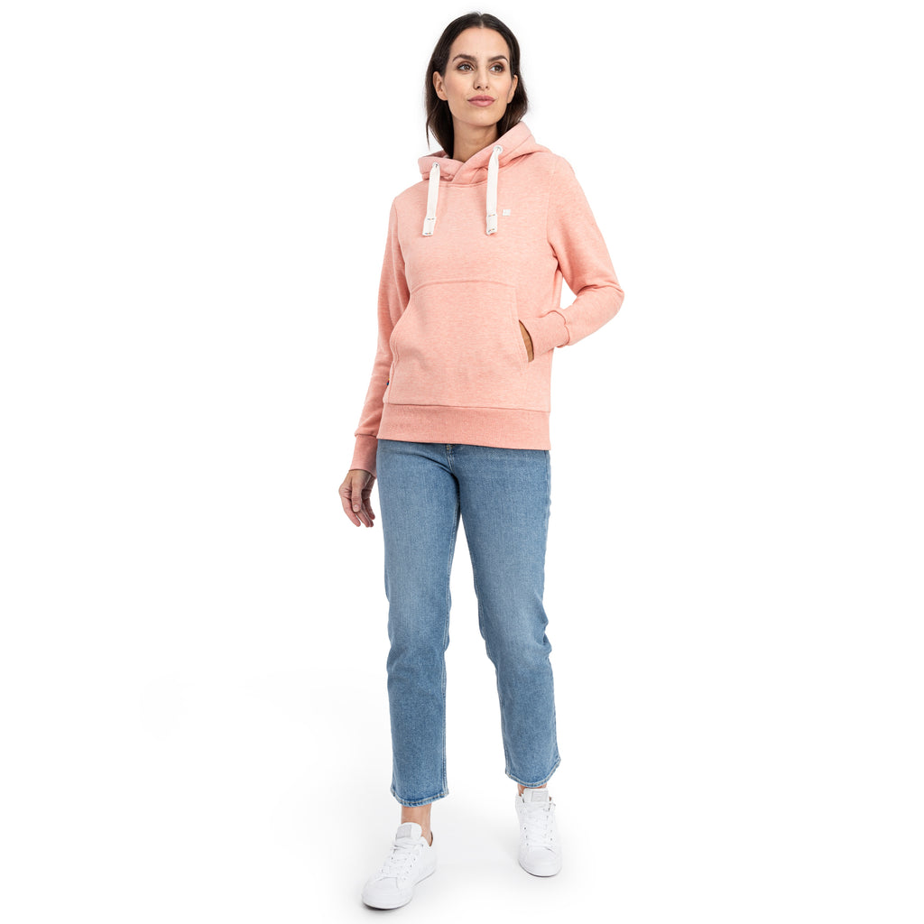 Frau trägt DEPROC HILDA II WOMEN Kapuzensweatshirt in orange