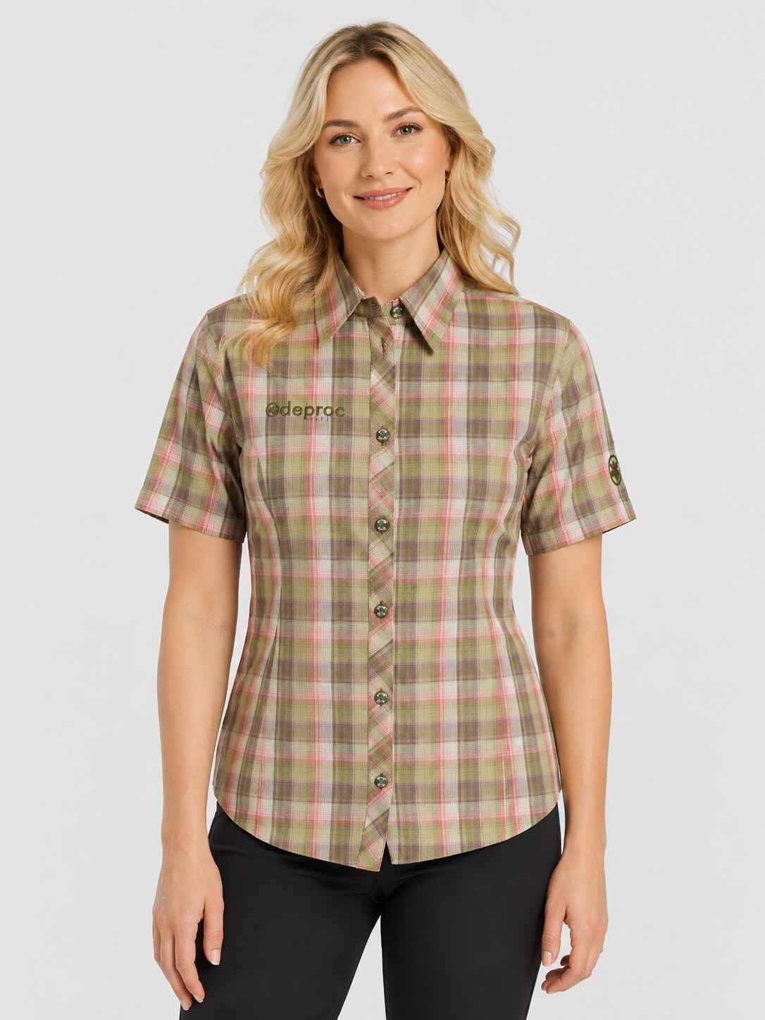COPPER WOMEN Olive-Check – Modelbild 1