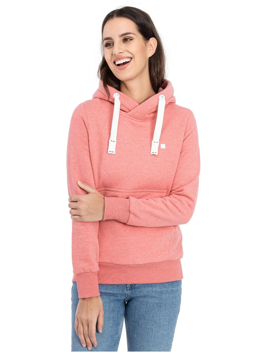 Frau trägt DEPROC HILDA II WOMEN Kapuzensweatshirt in rosa, Vorderansicht