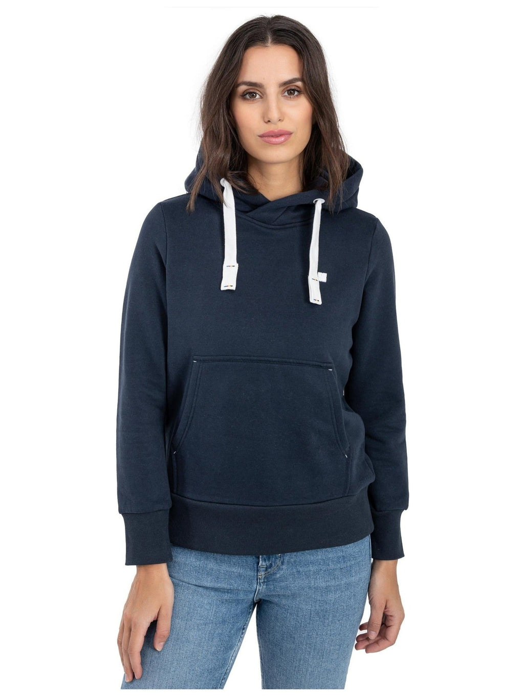 Frau trägt DEPROC HILDA II WOMEN Kapuzensweatshirt in navy, Vorderansicht